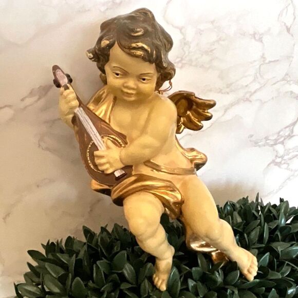 None Other - Gorgeous vintage cherub playing lute; cream and gold Paris Chic Hollywood Glam